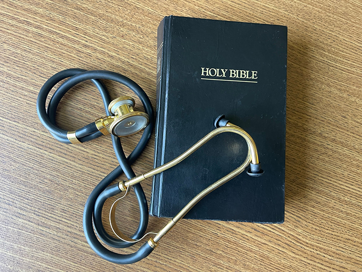 Photo of stethoscope and Bible